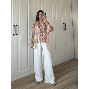 Zr Model Çiçek Desenli Fırfırlı Gömlek Bluz
