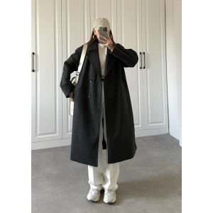 Zr Model Oversize Astarlı Antrasit Kaşe Kaban