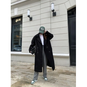 Zr Model Oversize Siyah Kaşe Kaban