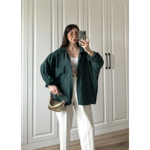 Zümrüt Yeşilİ Oversize Tensel Gömlek