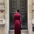 Kadın Bordo Kemerli Blazer Ceket ve Pilliseli Takım