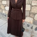Kadın Belden Kemerli Şık Takım-Blazer&Piliseli Etek