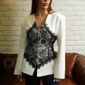 Kadın Dantel İşlemeli Bel Oturtmalı Blazer Ceket