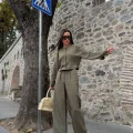Kadın Kapitone Dokulu Oversize Ceket Pantolon Takım