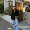 Kadın Siyah Dikiş Detaylı Oversize Blazer Ceket