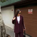 Kadın Yan Şerit Detaylı Oversize Blazer & Palazzo Takım