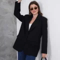 Kadın Oversize Tek Düğmeli Vatkalı Blazer Ceket