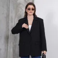 Kadın Oversize Tek Düğmeli Vatkalı Blazer Ceket