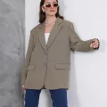Kadın Oversize Tek Düğmeli Vatkalı Blazer Ceket