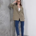 Kadın Oversize Tek Düğmeli Vatkalı Blazer Ceket
