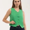 Kadın Klasik Düğmeli Yeşil Yelek