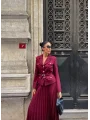 Kadın Bordo Kemerli Blazer Ceket ve Pilliseli Takım