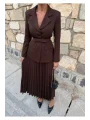 Kadın Belden Kemerli Şık Takım-Blazer&Piliseli Etek
