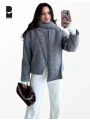 Kadın Gri Atkılı Düğmeli Marka Model Kışlık Mont