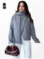 Kadın Gri Atkılı Düğmeli Marka Model Kışlık Mont