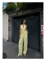 Kadın Sarı Sırtı Açık Yelek Pantolon Takım