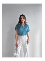 Kadın Saten Kısa Kollu Gömlek Bluz