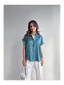 Kadın Saten Kısa Kollu Gömlek Bluz