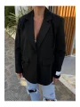 Kadın Siyah Dikiş Detaylı Oversize Blazer Ceket