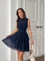 Kadın Lacivert Şifon Kumaş Mini Elbise