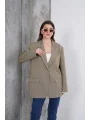 Kadın Oversize Tek Düğmeli Vatkalı Blazer Ceket