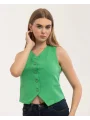 Kadın Klasik Düğmeli Yeşil Yelek