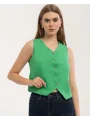 Kadın Klasik Düğmeli Yeşil Yelek