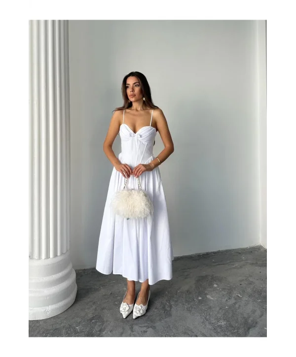 Kadın Poplin Kumaş Kurdeleli Askılı Midi Elbise