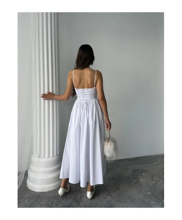 Kadın Poplin Kumaş Kurdeleli Askılı Midi Elbise