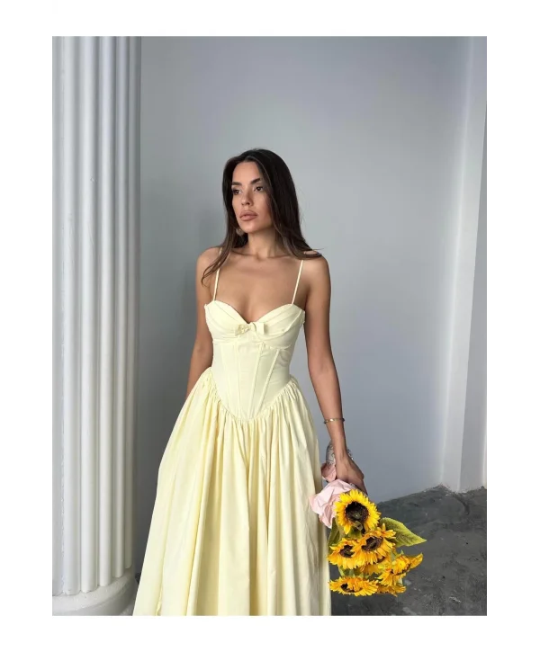 Kadın Poplin Kumaş Kurdeleli Askılı Midi Elbise