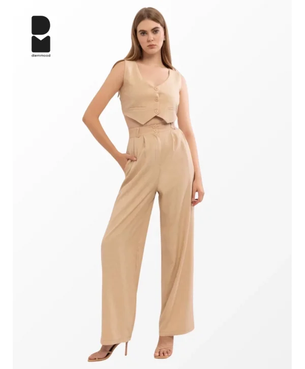 Kadın Camel Casual Crop Yelek