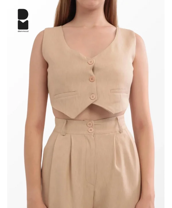 Kadın Camel Casual Crop Yelek