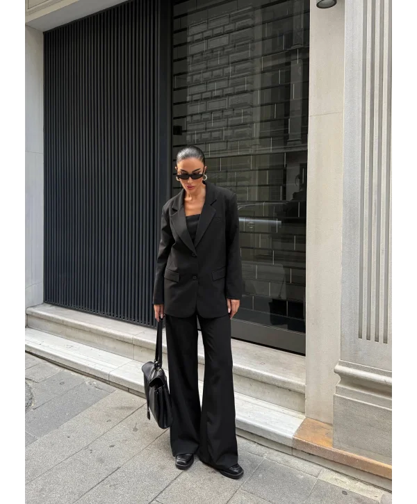 Kadın Ceket Straplez Bluz ve Palazzo Pantolon 3lü Takım