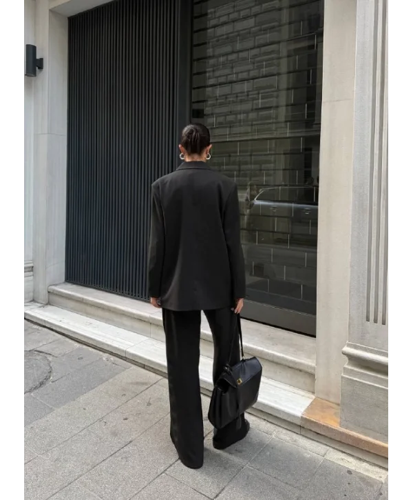 Kadın Ceket Straplez Bluz ve Palazzo Pantolon 3lü Takım