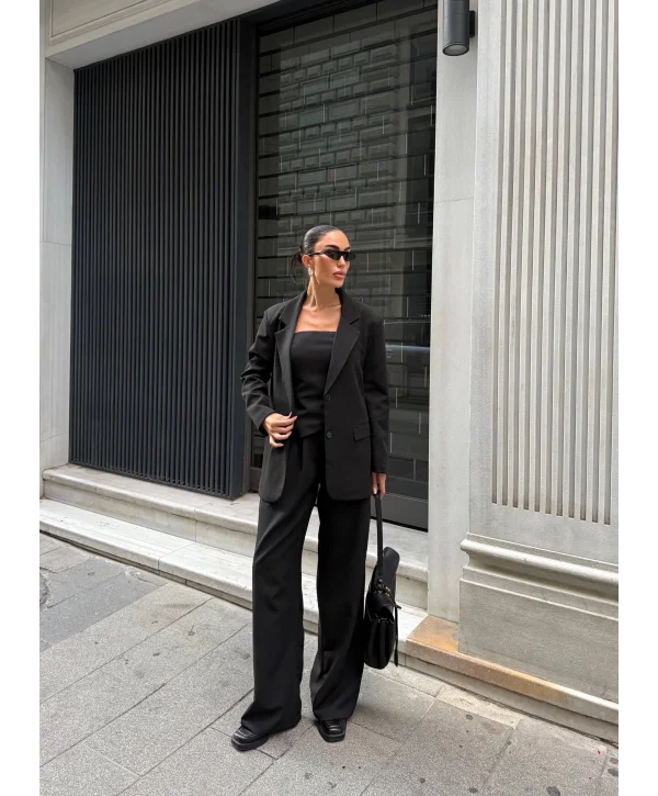 Kadın Ceket Straplez Bluz ve Palazzo Pantolon 3lü Takım