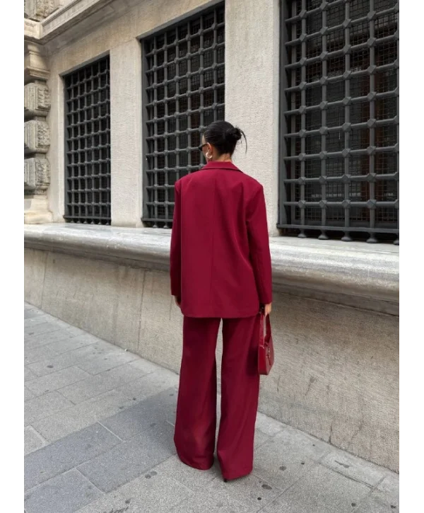 Ceket Straplez Bluz ve Palazzo Pantolon 3lü Takım