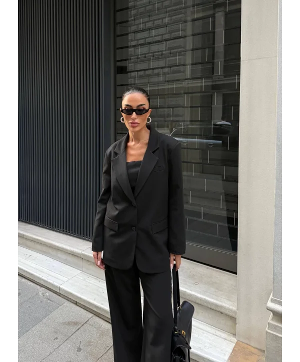 Kadın Ceket Straplez Bluz ve Palazzo Pantolon 3lü Takım