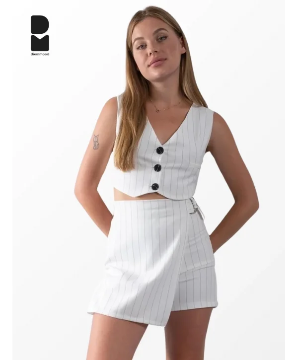 Kadın Çizgili Crop Yelek