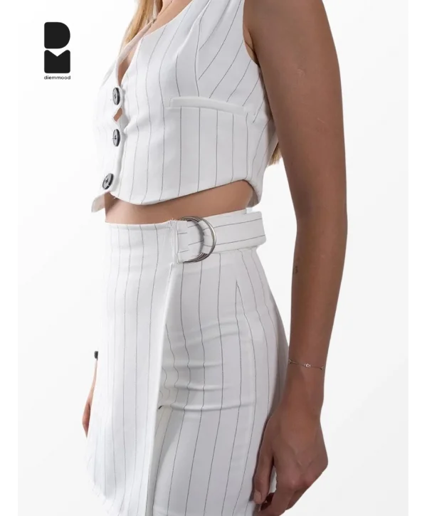 Kadın Çizgili Crop Yelek