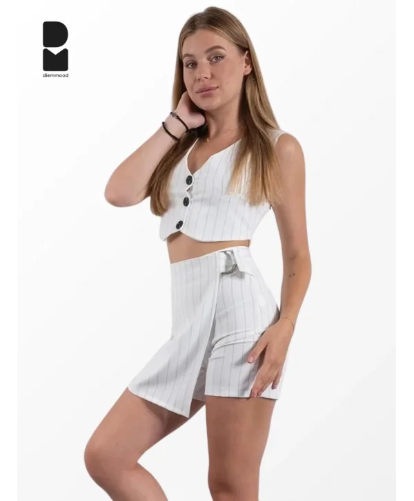 Kadın Çizgili Crop Yelek