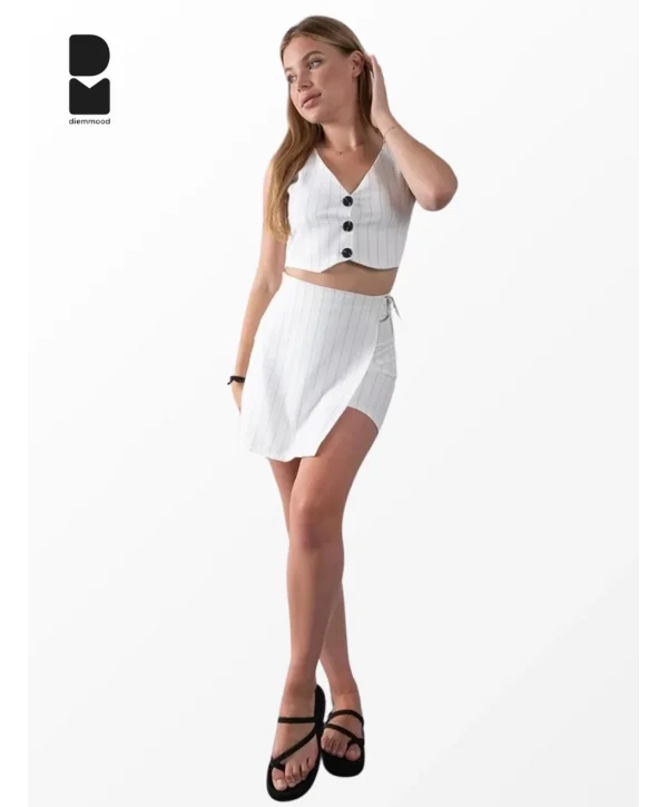 Kadın Çizgili Crop Yelek