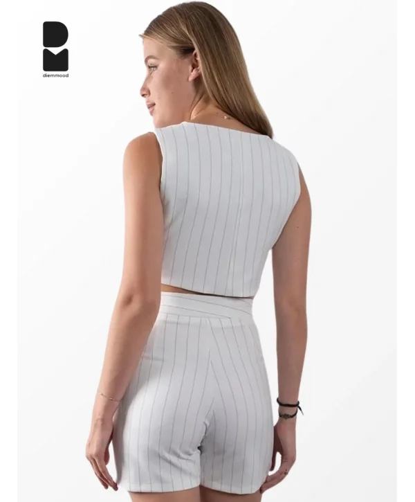 Kadın Çizgili Crop Yelek