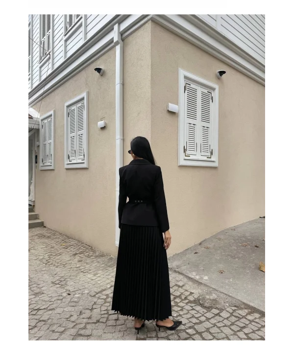 Kadın Belden Kemerli Şık Takım-Blazer&Piliseli Etek