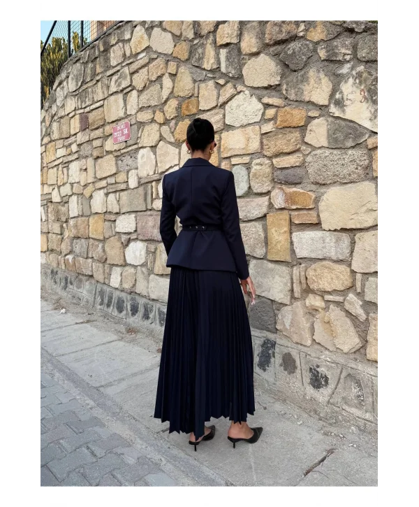 Kadın Belden Kemerli Şık Takım-Blazer&Piliseli Etek
