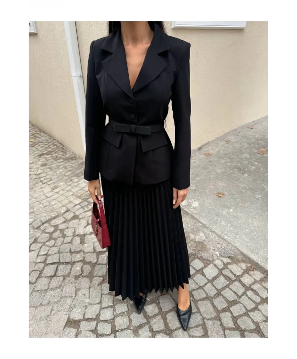 Kadın Belden Kemerli Şık Takım-Blazer&Piliseli Etek