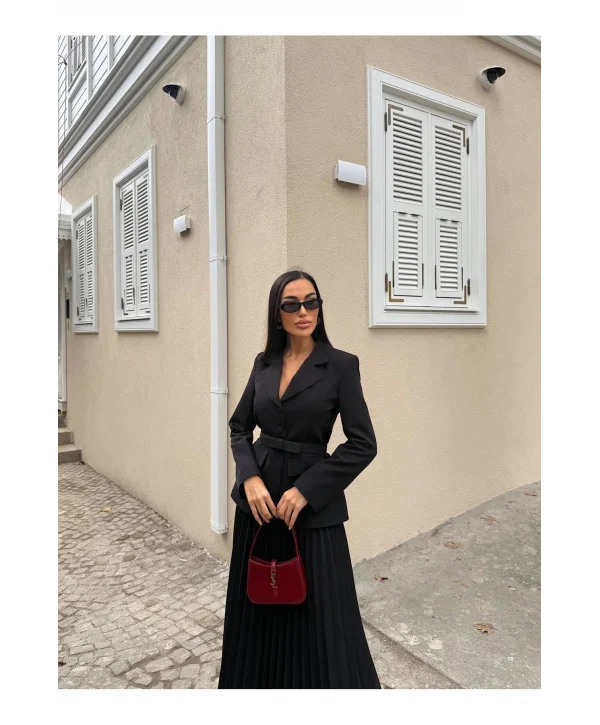 Kadın Belden Kemerli Şık Takım-Blazer&Piliseli Etek