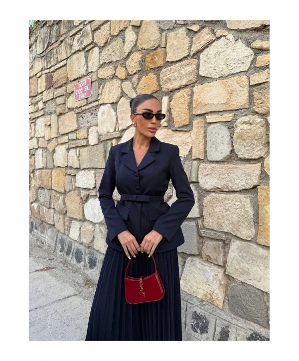 Kadın Belden Kemerli Şık Takım-Blazer&Piliseli Etek