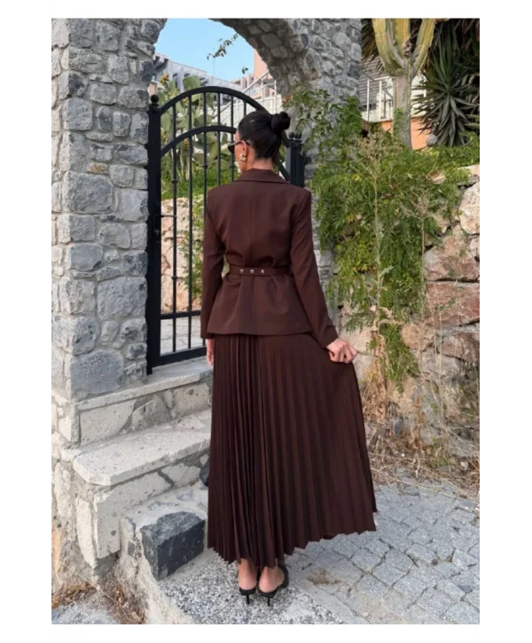 Kadın Belden Kemerli Şık Takım-Blazer&Piliseli Etek