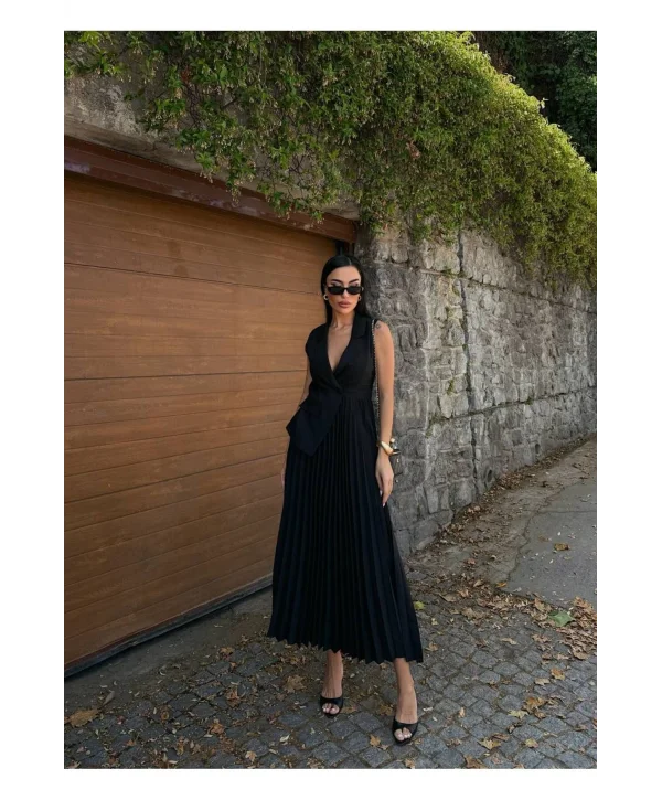 Kadın Ceket Yaka Eteği Pileli Elbise