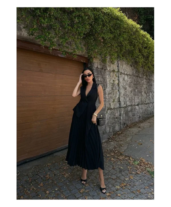 Kadın Ceket Yaka Eteği Pileli Elbise